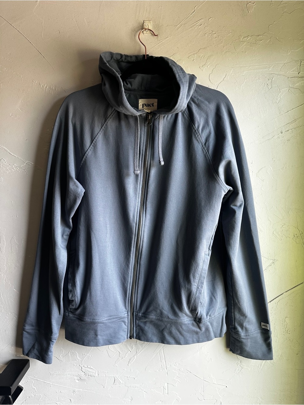 Pact‎ Organic Cotton Zip Hoodie Blue Gray Minimalist Athleisure Sweatshirt S